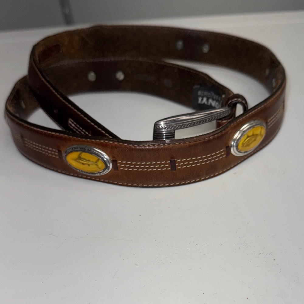 Onyx by Brighton Vintage Leather Belt Blue Marlin Sword Fish sz36
